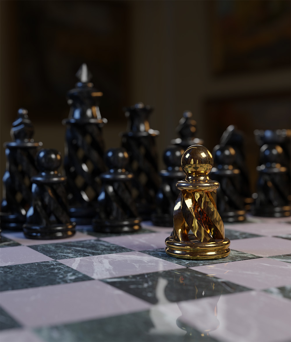 Gold & Silver Chess 3D Render